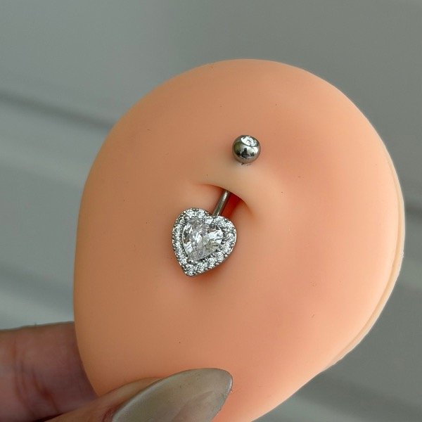 Producto - Piercing de ombligo corazón grande plateado