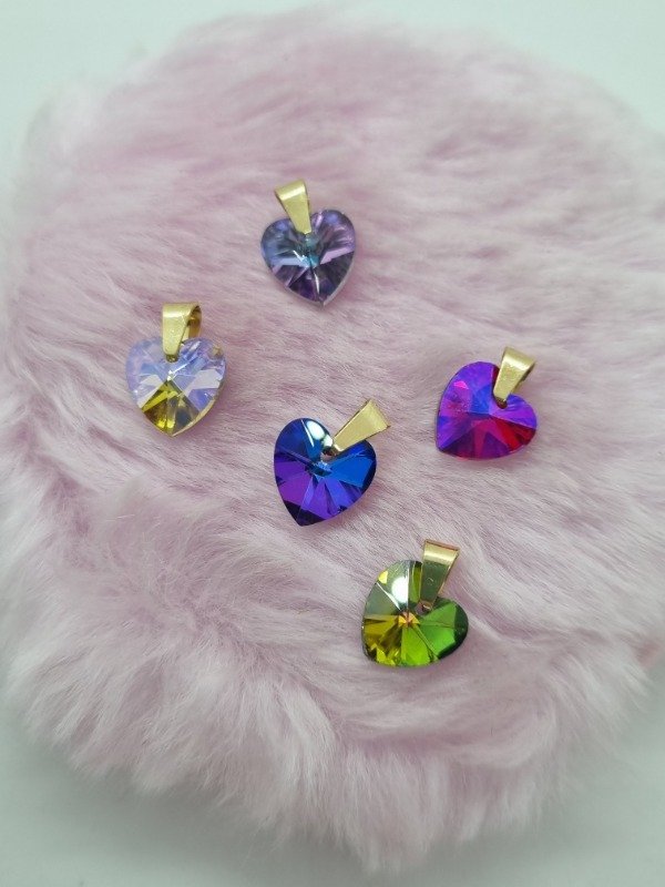 Producto - Dije acero dorado corazon swarovski chico
