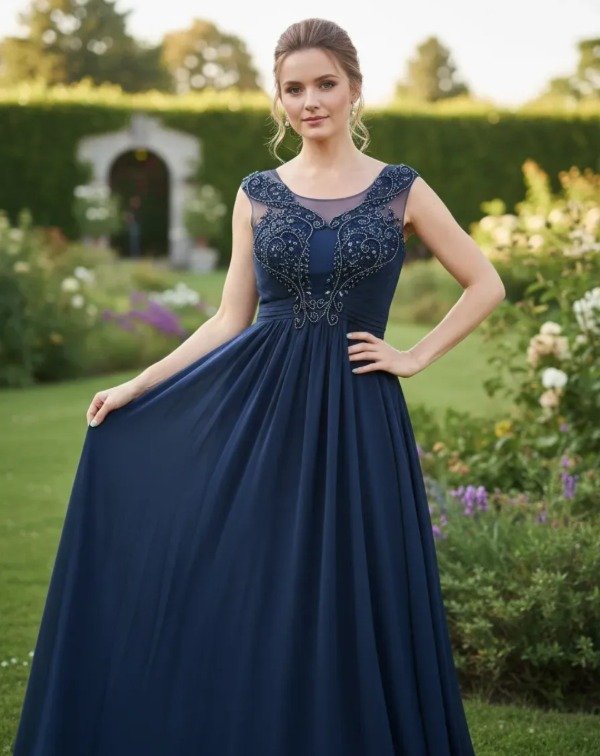 Producto - Vestido largo elegante azul noche T.L y XL - 4