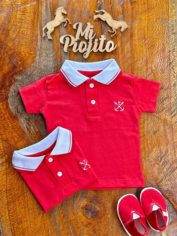 Producto - Chomba Bebé Rojo Cuello Tejido Algodón