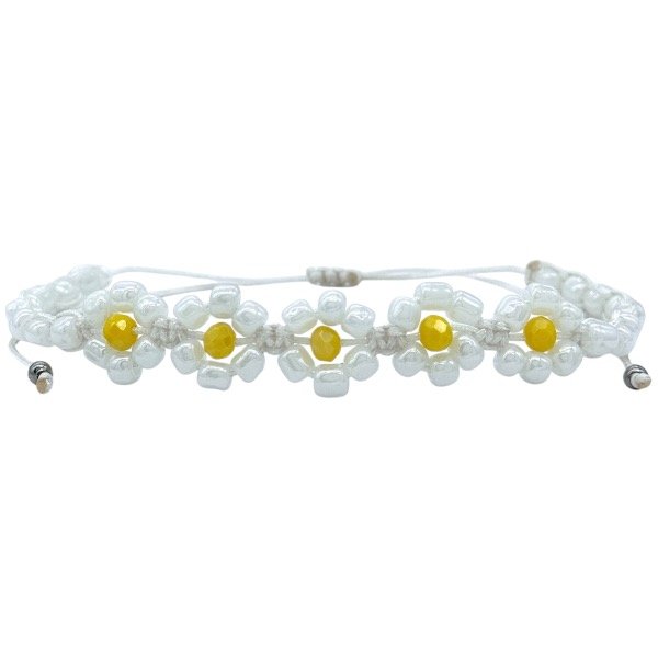 Producto - Tobillera de hilo y mostacillas - Margaritas - Blanca