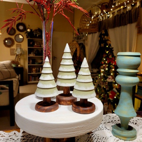 Producto - Set x 3 Pinos Torneados Verde Nevado