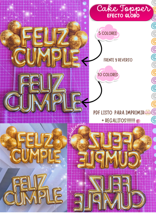 Producto - TOPPER FELIZ CUMPLE EFECTO GLOBO