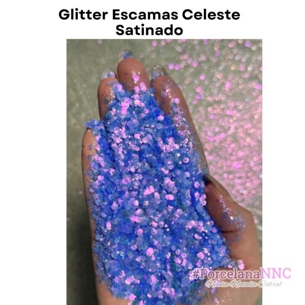 Producto - Glitter Escamas Celeste Satinado