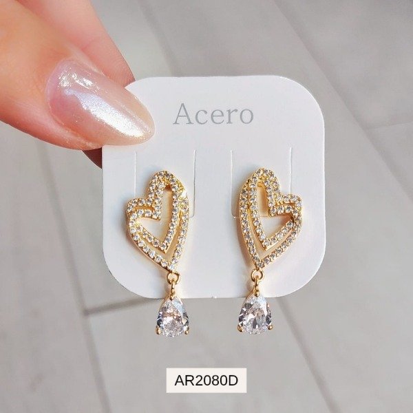 Producto - Aros corazón micropavé y cubics colgante dor/plat.