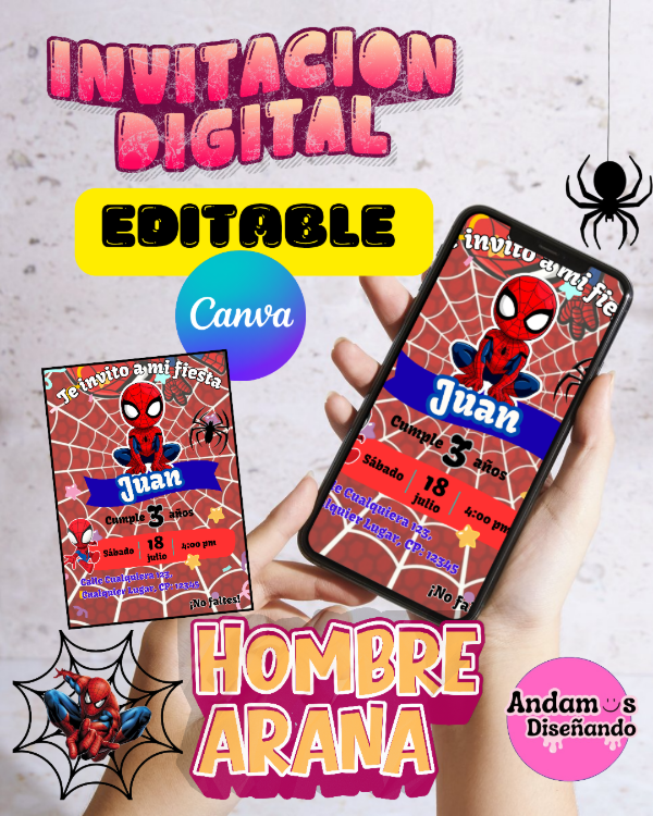 Producto - INVITACIÓN DIGITAL EDITABLES EN CANVA. HOMBRE ARAÑA