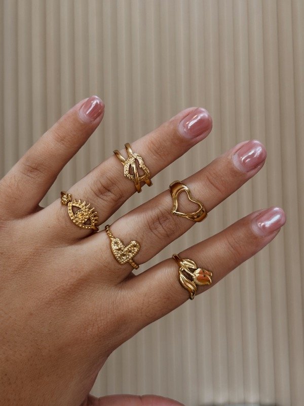 Producto - Combo anillos x5 unidades-acero dorado