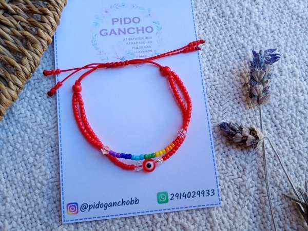 Producto - Pulsera doble, de diseño, roja 7 chakras