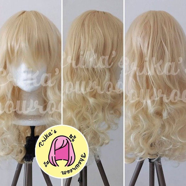 Producto - Peluca larga bucles con flequillo rubio 613