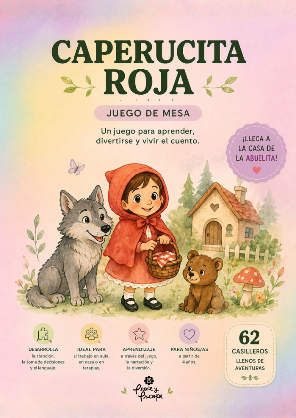 Producto - CAPERUCITA ROJA  JUEGO DE MESA Tablero, fichas y dado