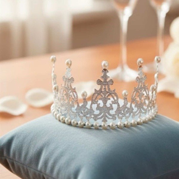 Producto - Corona tiara metal grande 20x70cm con perlas plata