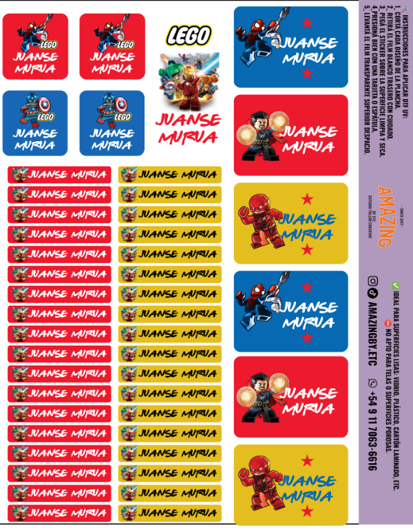Producto - Lego marvel Prediseñada Etiqueta escolares Aprueba de agua plancha A4