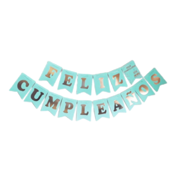 Producto - Banderin stamping letra ancha FELIZ CUMPLEAÑOS color verde pastel letra dorada
