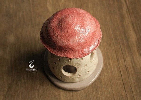 Producto - Hongo Portavelas lámpara de noche Pieza de autor cerámica para niños - 13
