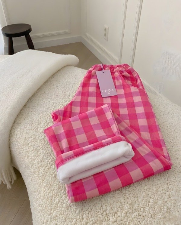 Producto - Pantalon plush - Cuadrille rosa