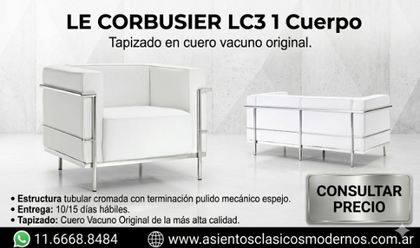 Producto - Sillón LC3 GRAND CONFORT 1 Cuerpo, Cuero Vacuno, Estructura Cromada!!