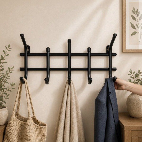 Producto - PERCHERO DE CAÑO NEGRO 8 GANCHOS 40CM X 21CM