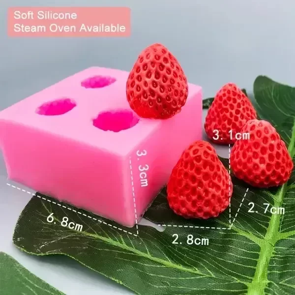 Producto - Molde silicona 4 frutillas grandes 3D - 1