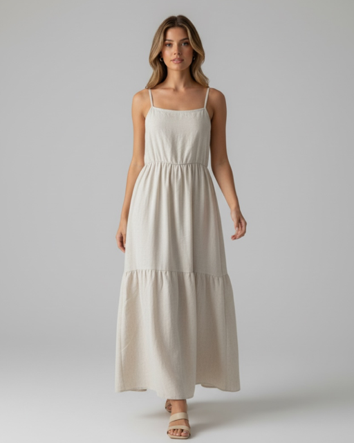 Producto - VESTIDO DE LINO LARGO BEIGE 0831 - 1
