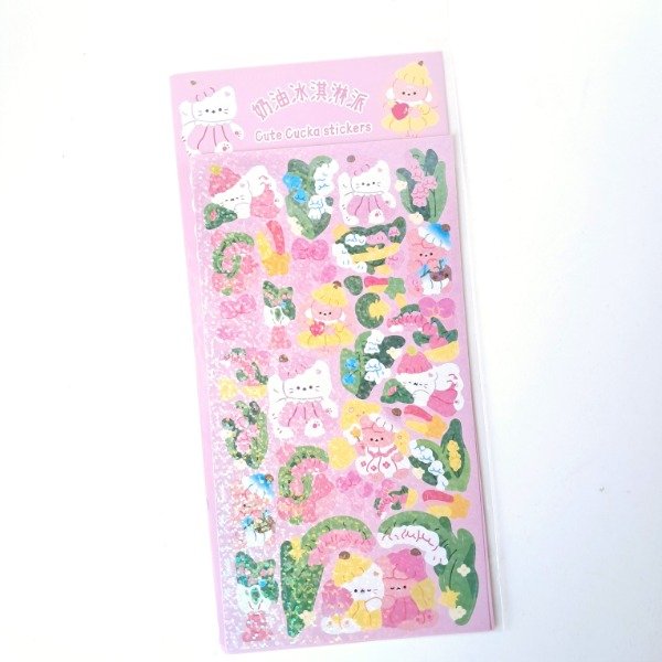 Producto - Plancha de stickers Holográfica - Gatitos y Tulipanes