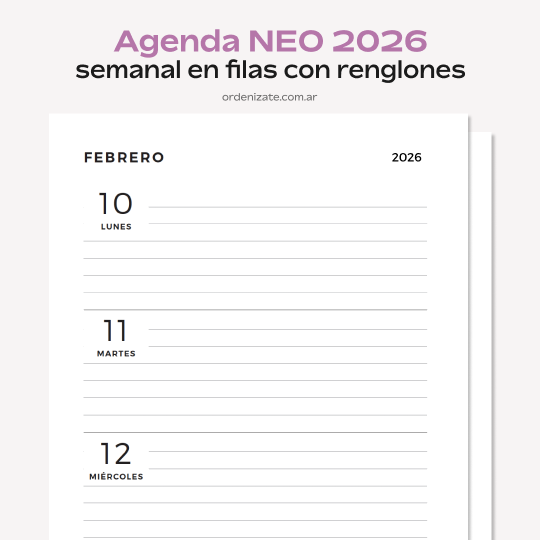 Producto - AGENDA NEO 2026 (semanal en filas con renglones)