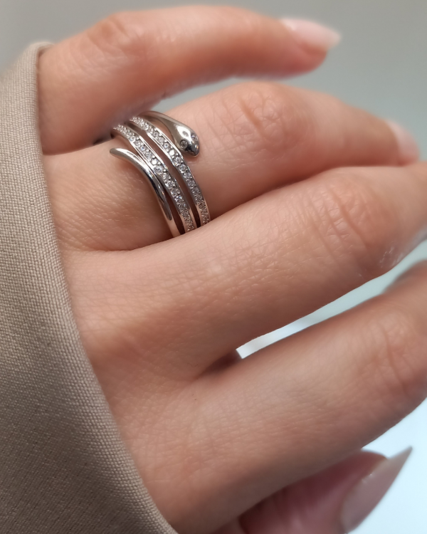 Producto - Anillo Reptil con micro cristales. Plata Rodinada.