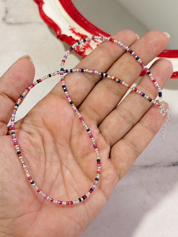 Producto - Choker multicolor canutillos y Plata 45cm - 1