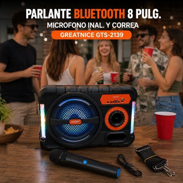 Producto - PARLANTE BLUETOOTH 8 PULG. MICROFONO INAL. Y CORREA GREATNICE GTS-2139