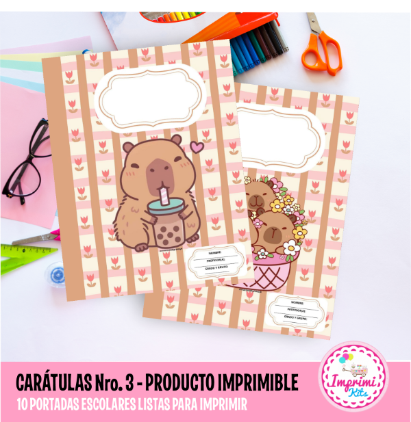 Producto - Carátulas Capibara Imprimibles Carpeta Nro. 3 Separadores Escolares 5