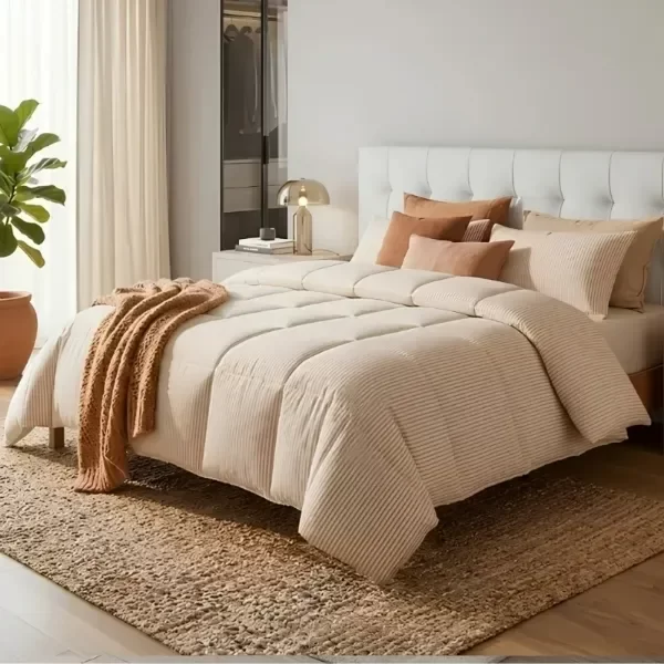 Producto - Acolchado Queen Gadnic Rieti 4 Estaciones Rayado Beige 230x240 - 0