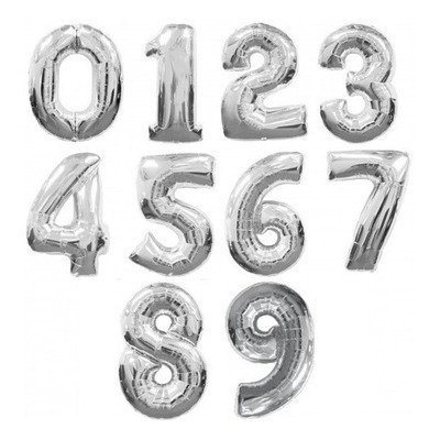Producto - GLOBO METALIZADO 34" (86 CM ) X1 NUMERO PLATEADO MARCA OVNI