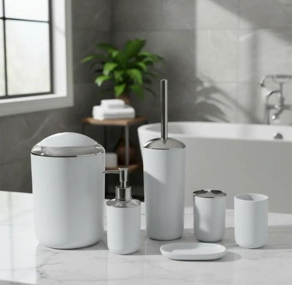 Producto - Set De Baño X6 Tacho Escobilla Dispenser Jabonera #30039