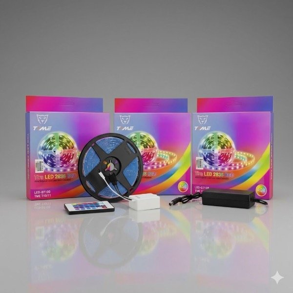 Producto - TIRA DE LED MULTICOLOR RGB T ME LED07100 CINTA ILUMINACIÓN DECORATIVA COMPLETA