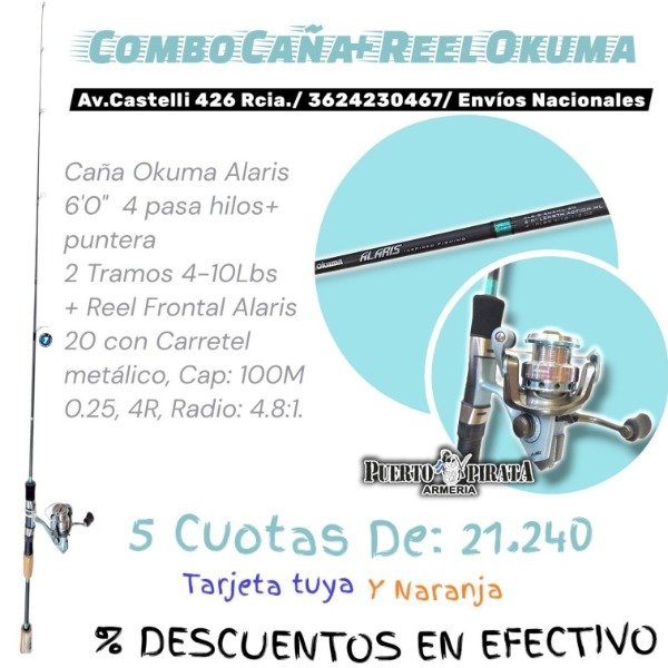 Producto - Combo okuma alaris reel frontal y caña 1.80Mts 2 tramos
