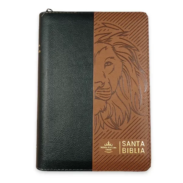 Producto - Biblia RVR1960 negro marrón León ,cierre Letra Gigante 14 puntos concordancia