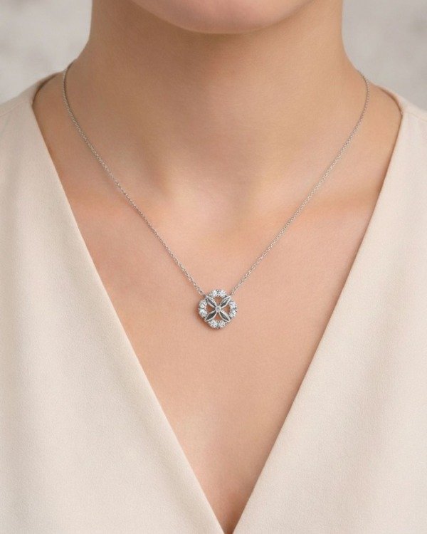 Producto - Collar, Flor de Plata y Zircon - 1