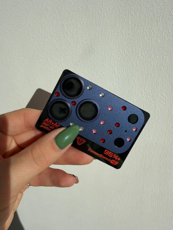 Producto - Vidrio templado de camara modulo completo strass 17 pro max blue