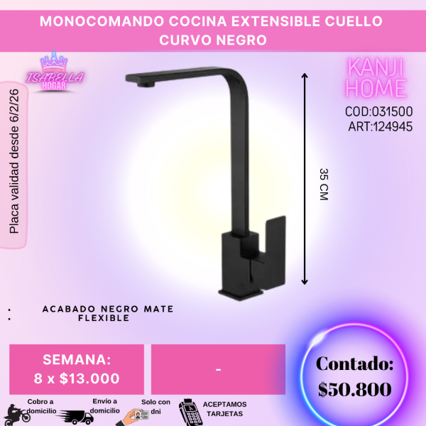 Producto - MONOCOMANDO COCINA EXTENSIBLE CUELLO CURVO NEGRO