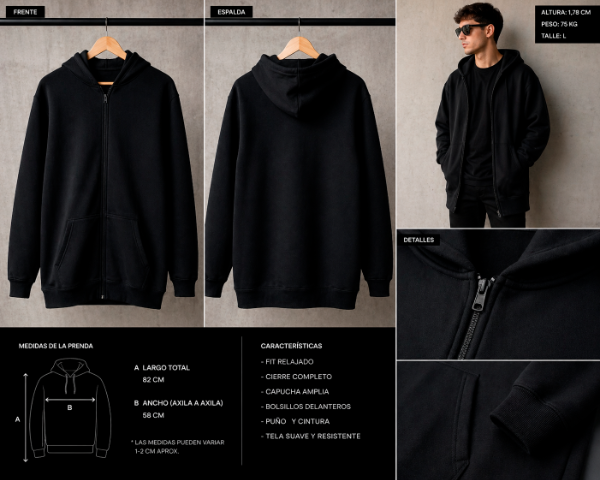 Producto - CAMPERA FRISA ZIPPER HODIE LARGA ESTAMPA SELECCIONADA