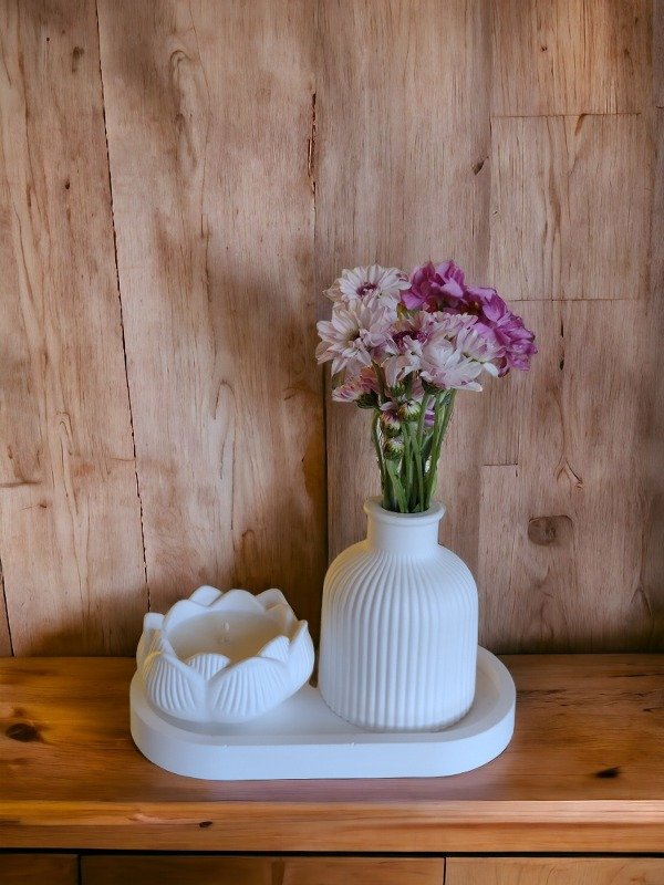 Producto - Kit vela flor de loto, bandeja y florero
