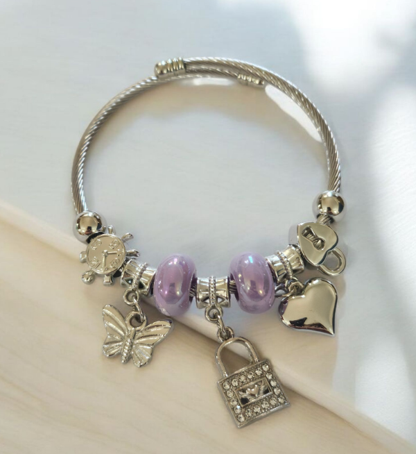 Producto - Pulsera acero dona lila candado mariposa