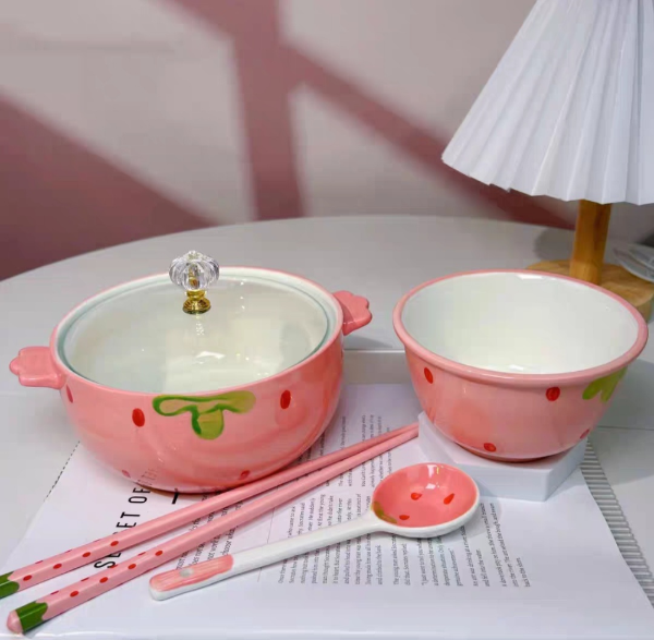 Producto - Bowl Cerámica con Tapa Vidrio Frutilla