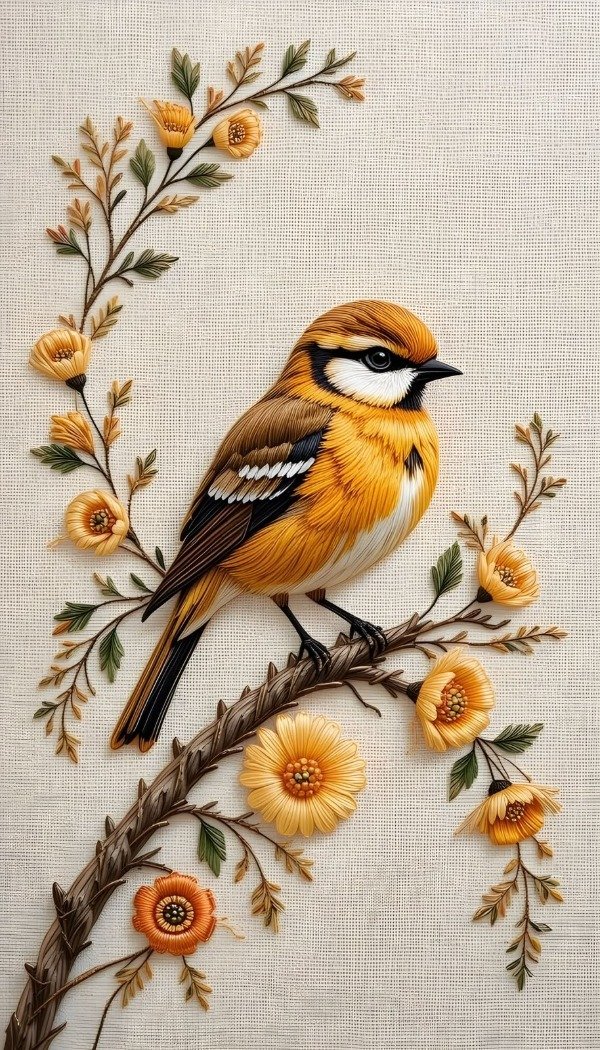Producto - Bordado pajarito marron