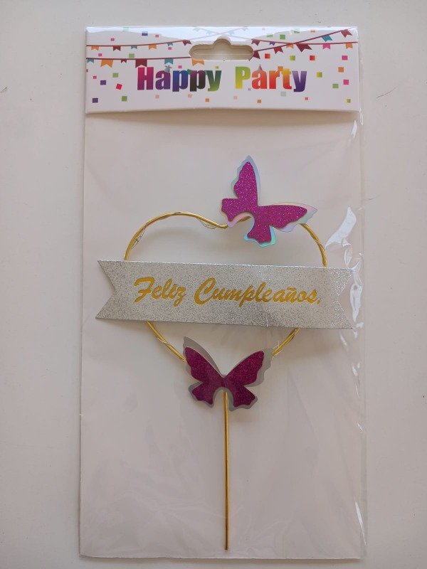 Producto - Cake Topper "FC" c/Luz Corazón c/Mariposas