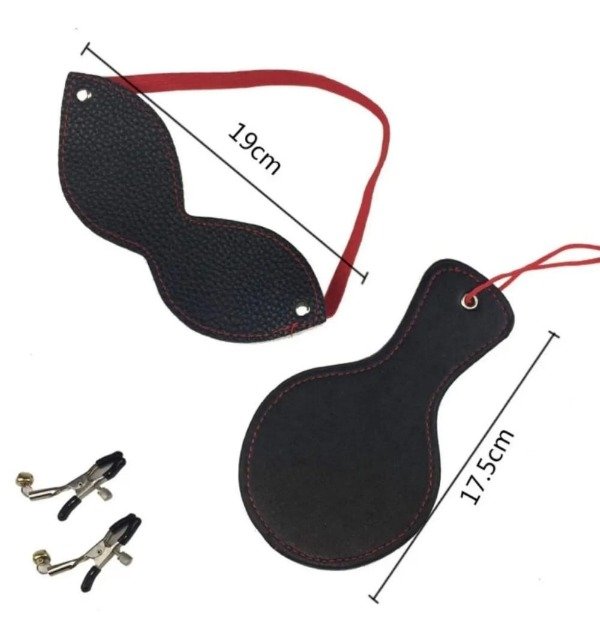 Producto - KIT BONDAGE ROJO 8 PIEZAS LATIGO ANTIFAZ MORDAZA ESPOSAS BDSM - 1