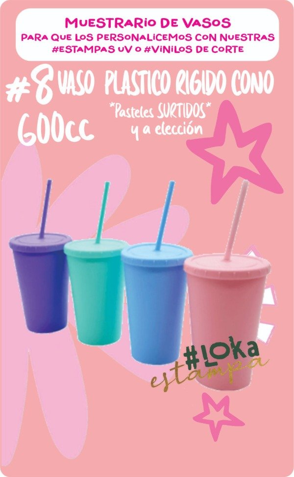 Producto - #8 Vaso Plástico Rígido Cono Colores Pasteles x 600cc