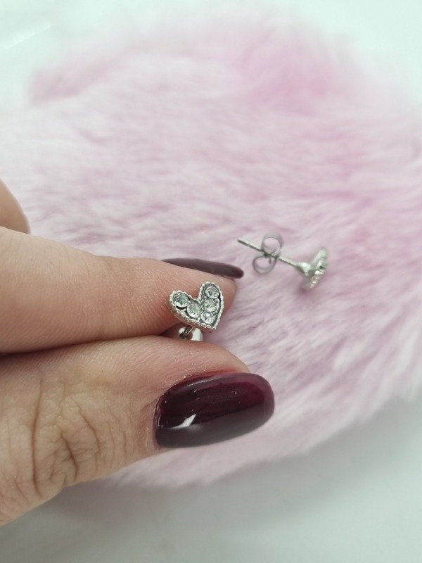 Producto - Aros acero quirurgico pasante corazon strass mini