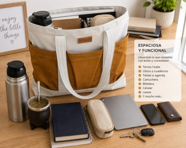 Producto - Bolso "Urbana" beige con bolsillo marrón ocre - 6
