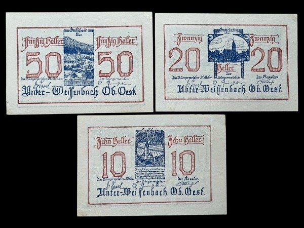 Producto - Austria - Unter Weissenbach (1920) Set 50 - 20 - 10 Heller