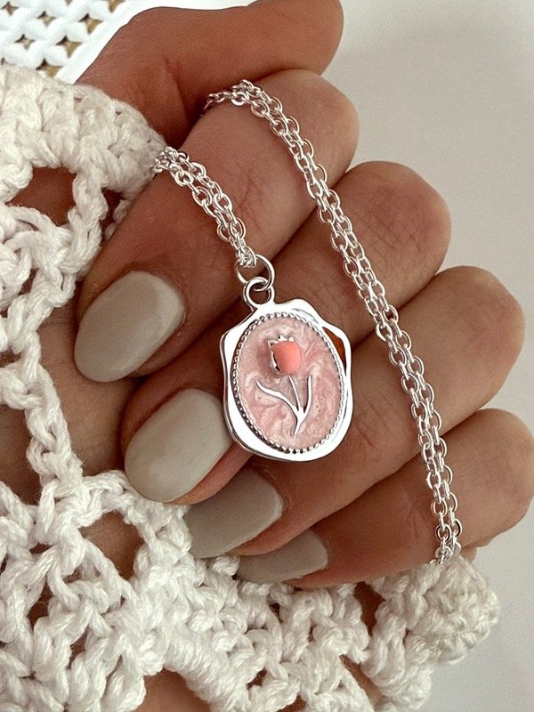 Producto - CB451 Collar medalla rosa acero blanco 45 cm